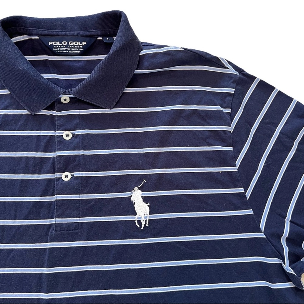 Ralph Lauren Polo Golf Polo Shirt Mens Blue Striped PGA Embroidery - Picture 2 of 9